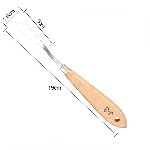 Raspador de arte de forma especial de cerámica de acero inoxidable, cuchillo de paleta de pintura acrílica con mango de madera, herramienta de cerámica con textura de pintura al óleo: J-3