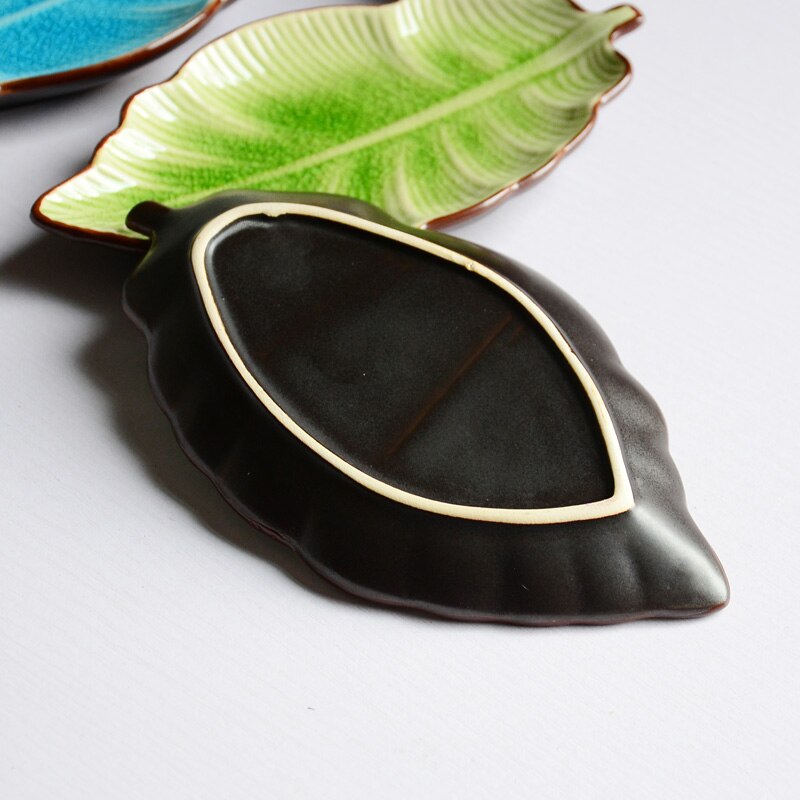 Plato de cerámica con forma de hoja de plátano, vajilla de condimentos, platos pequeños, contenedor de cena, herramientas, accesorios de cocina