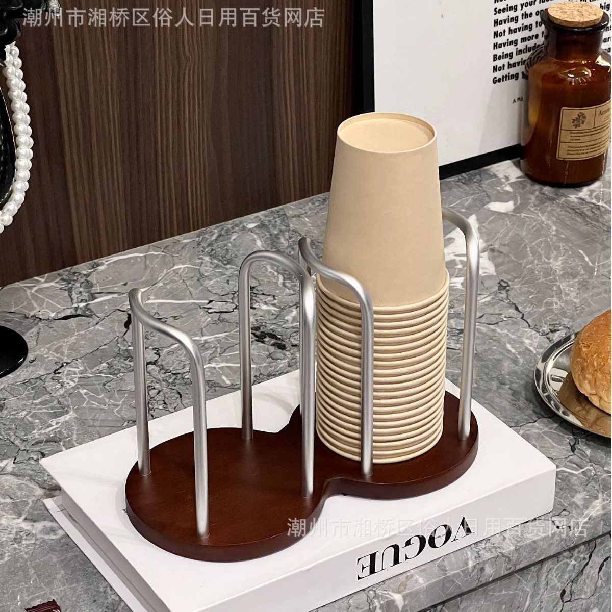 Stojak na kubki jednorazowe, półka, drewniany dozownik na kubki robić wody i herbaty z dłuższym patyczkiem, organizer na kubki, akcesoria.: śliwka