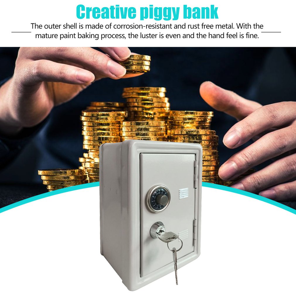 Household Insurance Box Mini Metal Safe Piggy Bank Key Insurance Cabinet Desktop Decoration