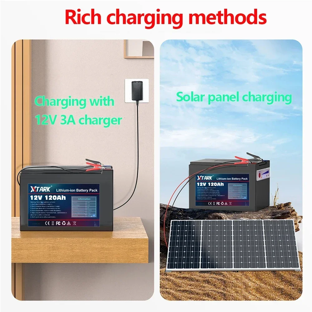 Upgraded LiFePO4 Lithium Battery 12V 120Ah Portable Rechargeable Battery Built-in Power display Port Charging