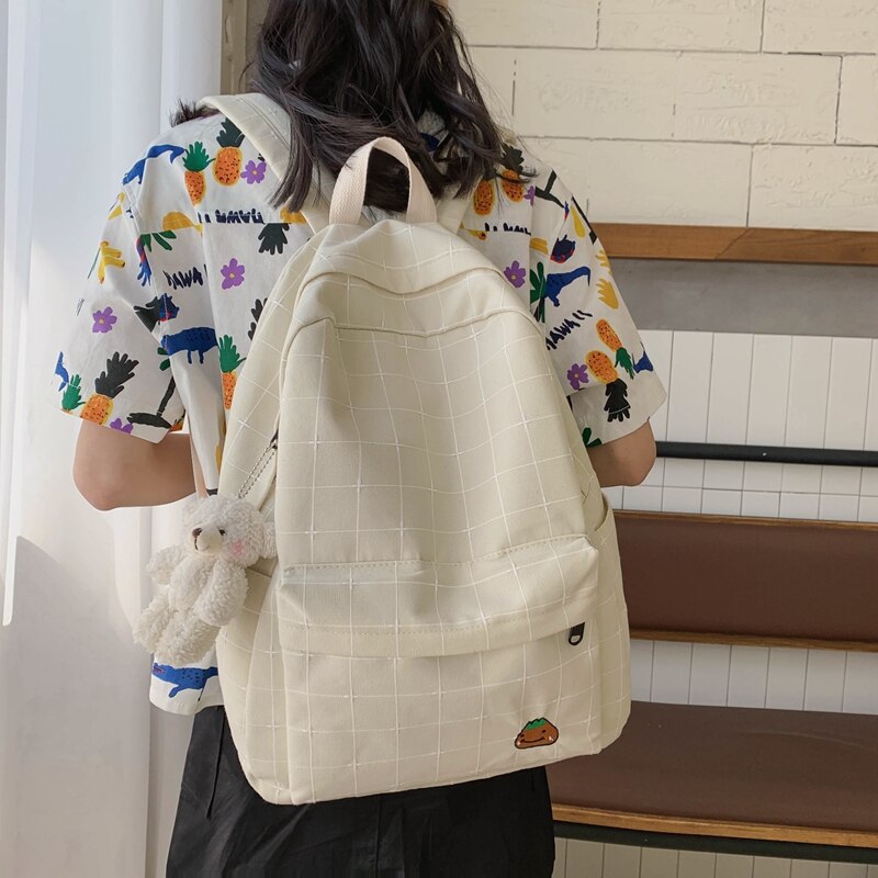 Dcimor Plaid Canvas Vrouwen Rugzak Vrouwelijke Prachtige Borduurwerk Schooltas Voor Tiener Meisjes Mochila Grote Capaciteit Reistas