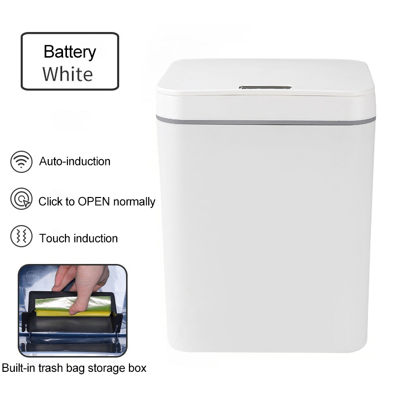 14/16L USB Charging Rubbish Can Automatic Smart Induction Trash Can Sensor Dustbin Touch Sensor Garbage Bucket for Home Kitchen: White-Battery / 14L