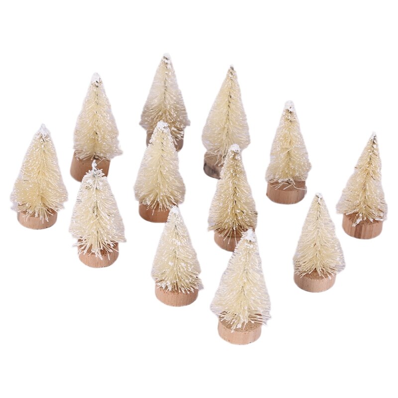 12pcs Mini Xmas Tree DIY Christmas Hanging Year Sisal Silk Glitter Tree For Home Table Xmas Ornaments Festival Atmosphe: W