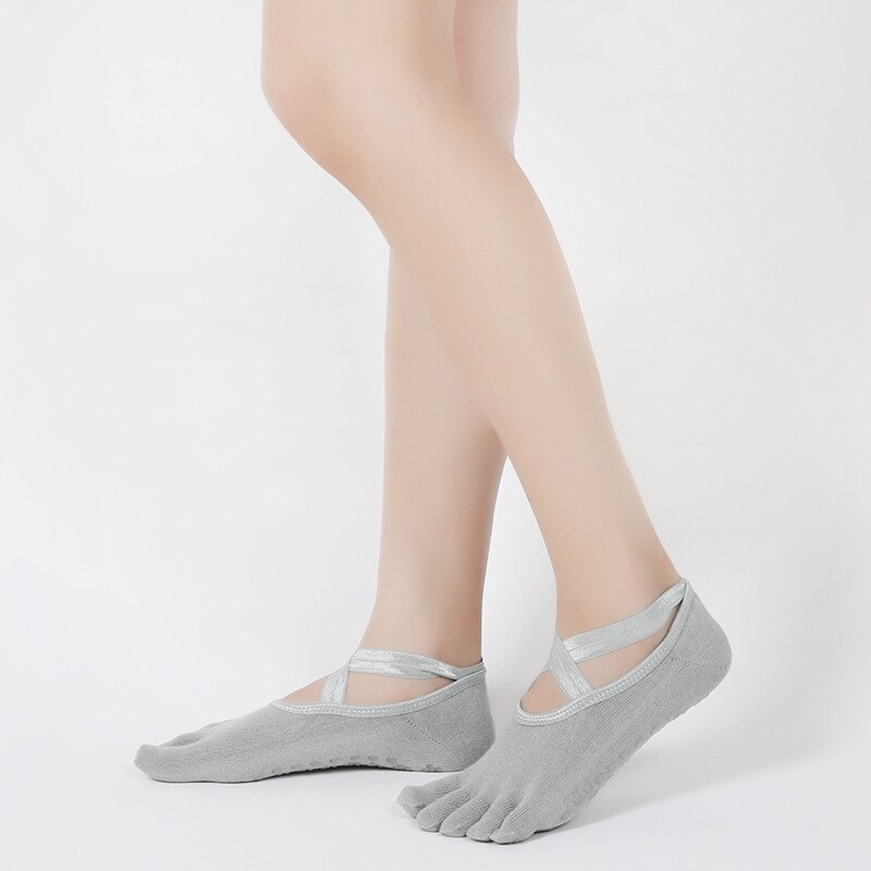 1 paar unisex-zehensocken mit rutschfestem griff für damen, geeignet für pilates, barre, barfußtraining und als hausschuhe.: Grau