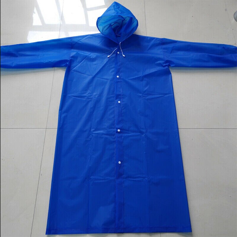 Men Women Waterproof Raincoats EVA Transparent Button Hooded Raincoat Portable Outdoor Travel Rain Coat Poncho Plastic Rainwear: Navy Blue
