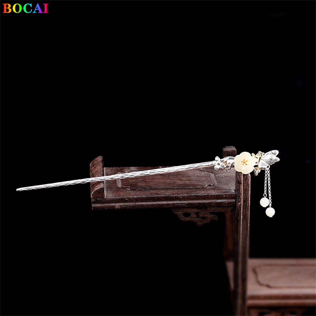 Bocai  s925 haarschmuck aus sterlingsilber, schmetterling, liebesblume, jadequaste, kopfschmuck aus reinem silber, haarnadelschmuck für damen