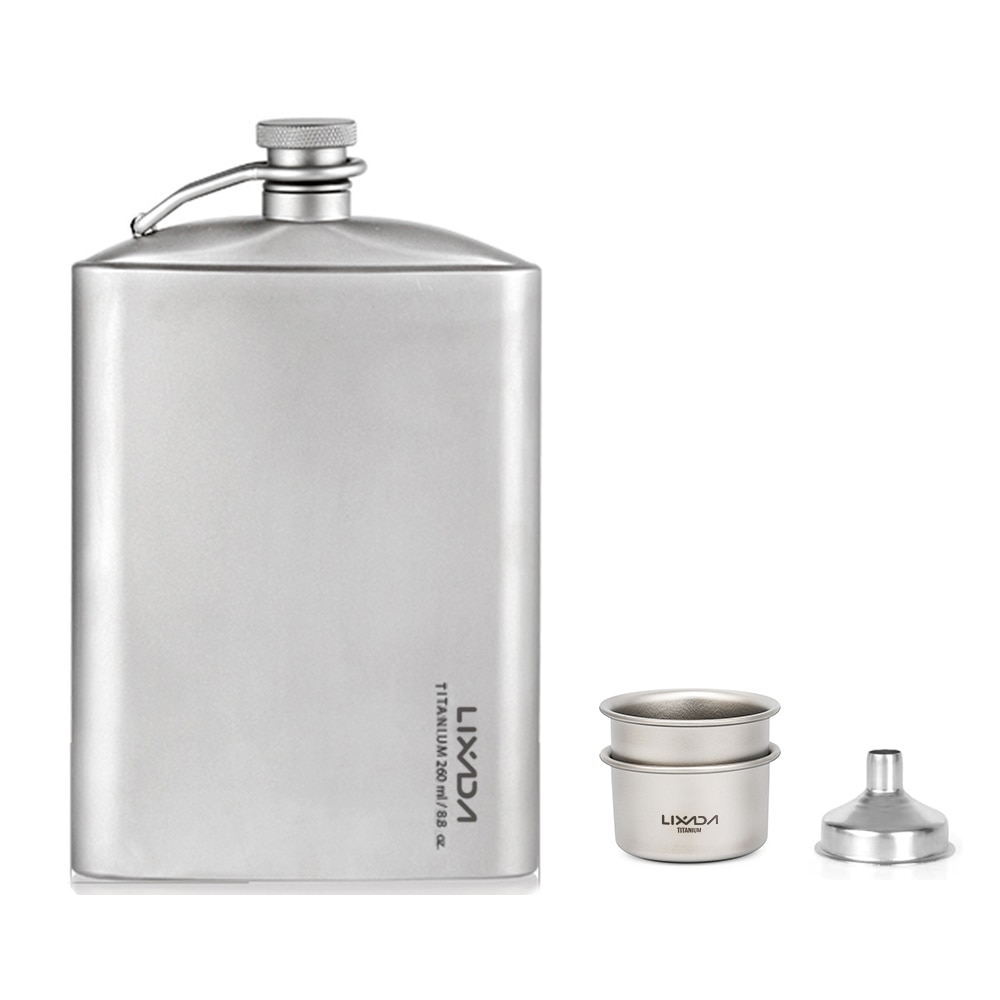 Lixada, Petaca de titanio a prueba de fugas, botella de vino de Whisky con Alcohol, con juego de tazas para Camping al aire libre, mochila de viaje, Picnic