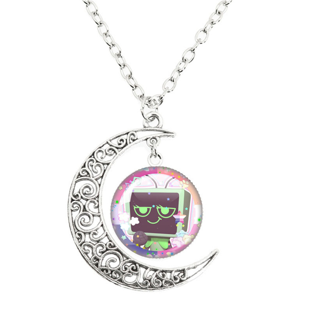 Juego de terror Goob Pebble Dandy's World collar lindo divertido Meme Kawaii cabujón de cristal colgante la luna collar joyería: Color acero