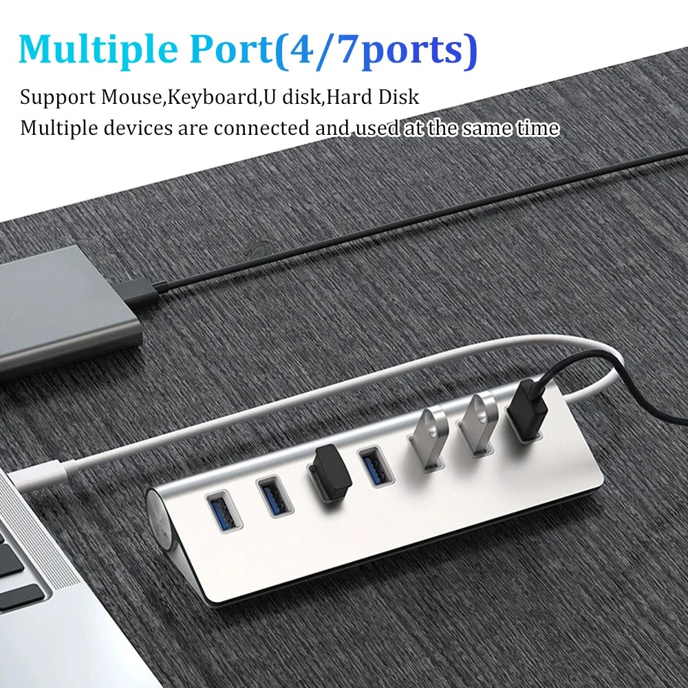 5Gbps High Speed USB 3.0 HUB 4/7Port USB 3.0 Port OTG Aluminum USB Splitter Docking Station Expander for Laptop Computer PC