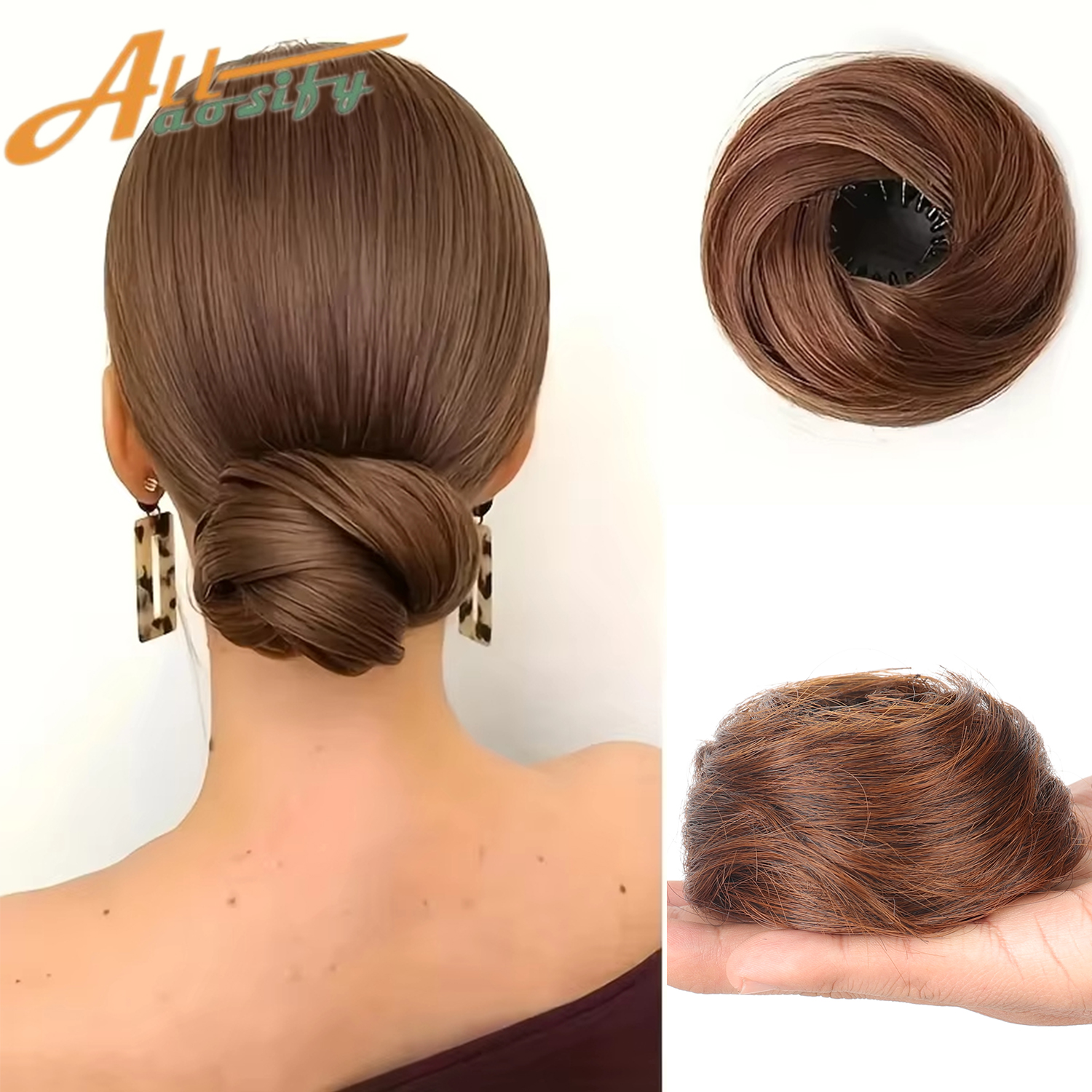 Clip sintetica nelle estensioni del panino per capelli disordinati Mini ciambella Updo posticci per donne Ragazze Chignon retrattili a forma di nido d'uccello: # 2