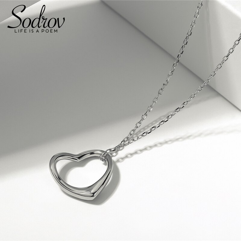 Sodrov Love Shape 925 Sterling Silver Classic Heart Chain Pendant Necklaces Women Jewelry
