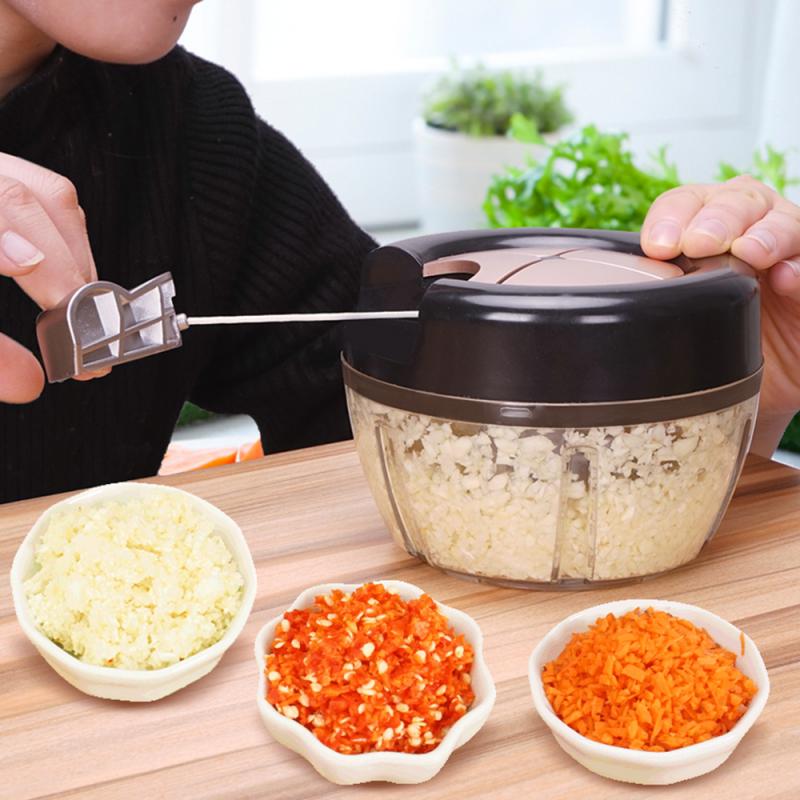 Manual Food Chopper Stainless Steel Pull String Hand Held Veggie Processor Chop Fruit Vegetable Large-Capacity Storage Box