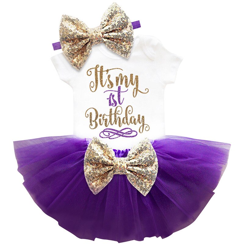 Baby pige tøj lange ærmer bue tutu 1 år kjole (toppe + pandebånd + kjole ) 3 stk tøj bebes første fødselsdag kostumer kjole: Z133