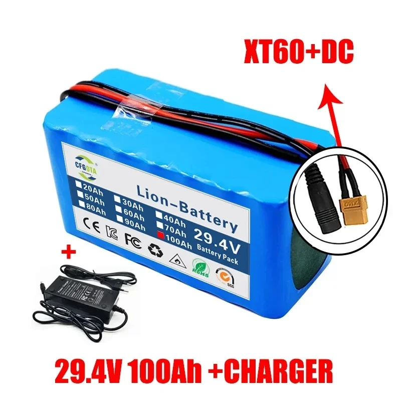 24V 100Ah 7s3p 18650 battery lithium battery 24v 100000mAh Electric Bicycle Moped electric Lithium ion Battery pack + 2A Charger: Pink