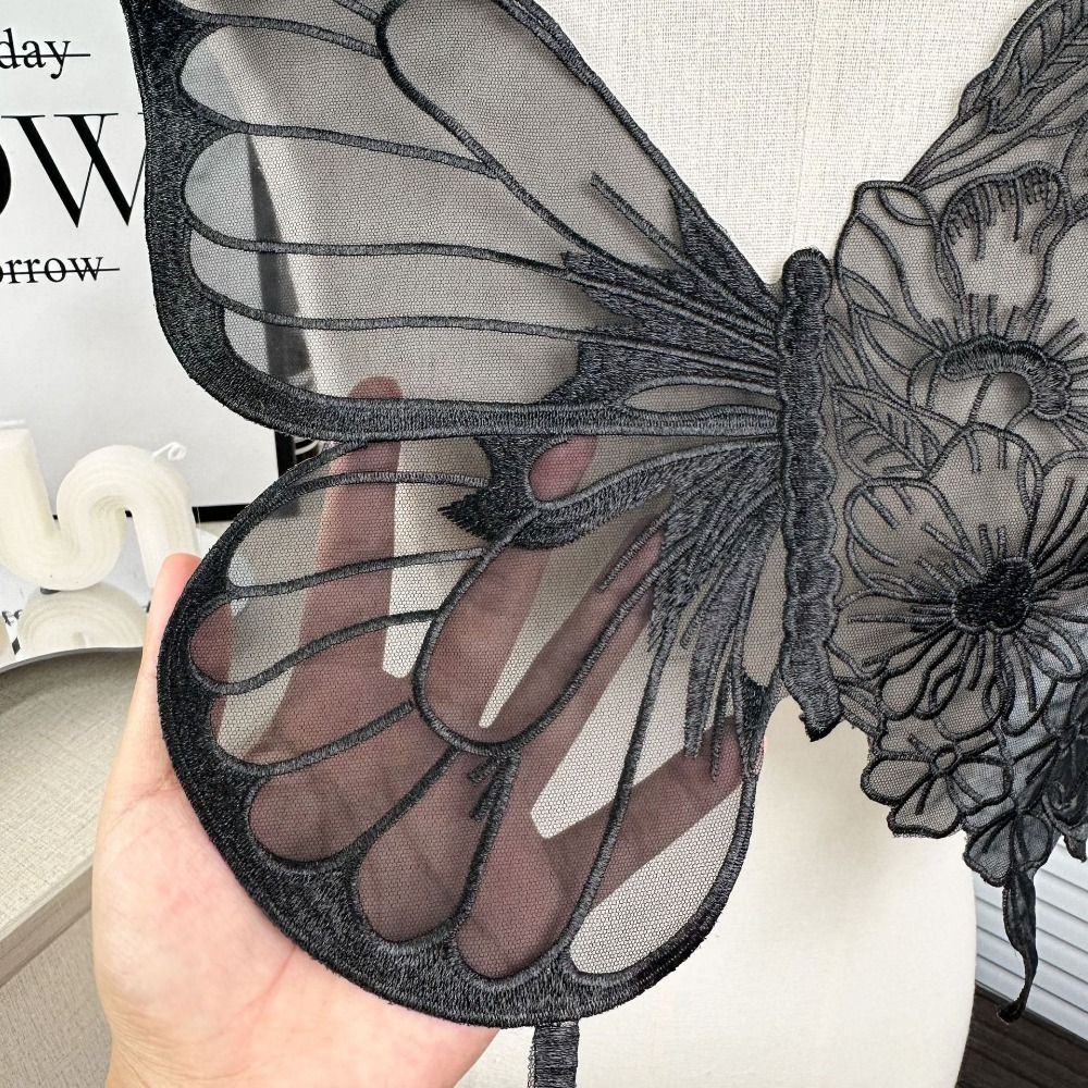 Large Butterfly Embroidery Appliques For Clothes Patches Lace Fabric Accessories For Wedding Dress Bridesmaid DIY Decor