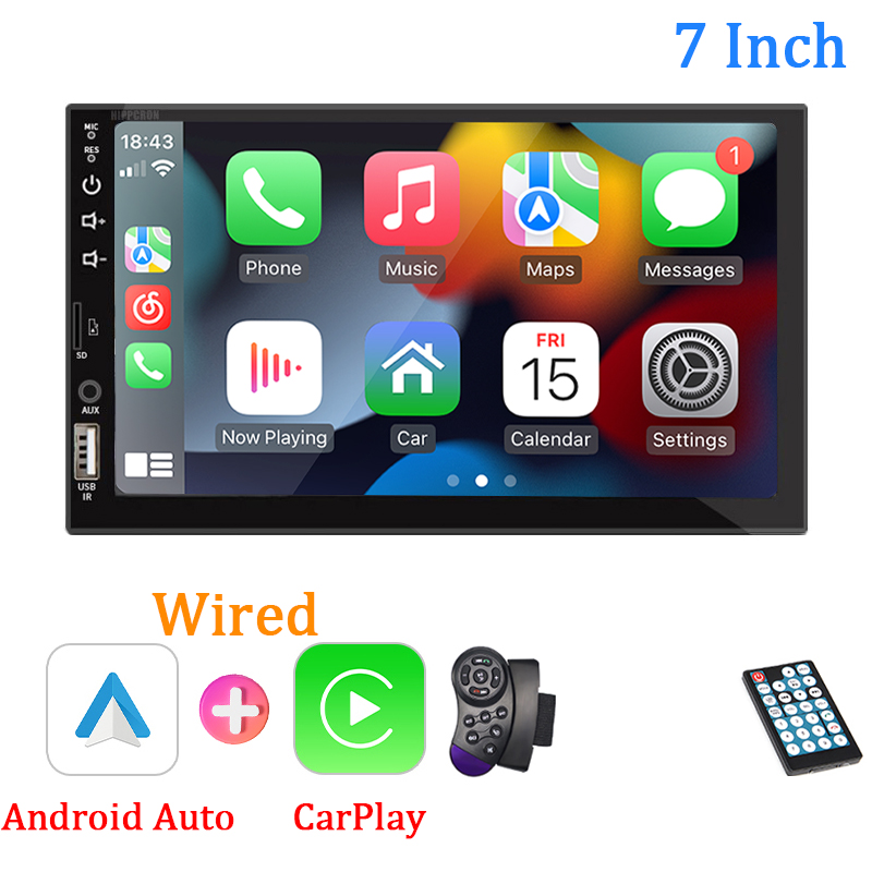 7 "autoradio 1 Din Carplay Android Auto Multimediaspeler HD Touchscreen FM AUX-ingang Bluetooth MirrorLink Universele autoradio: WIT