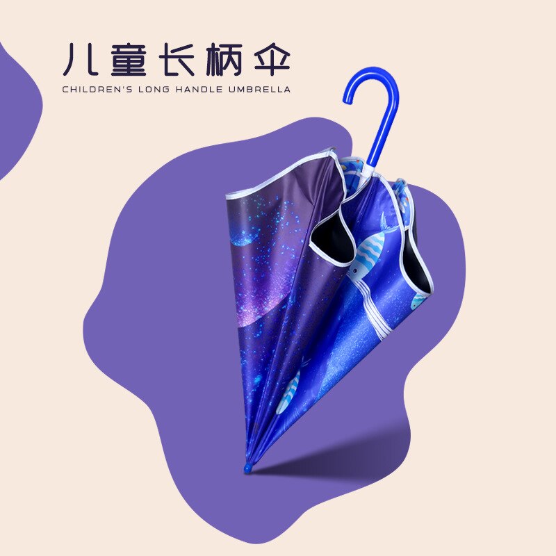Cute Cartoon Children Umbrella with Night Reflective Strips Long-handle Kids Umbrella for School