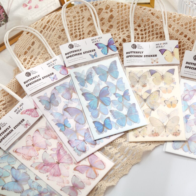 3 pcs Beautiful Butterfly Stickers Adhesive Diy Transparent Stickers Decor Srapbooking Diary Ablum Decorative Stickers