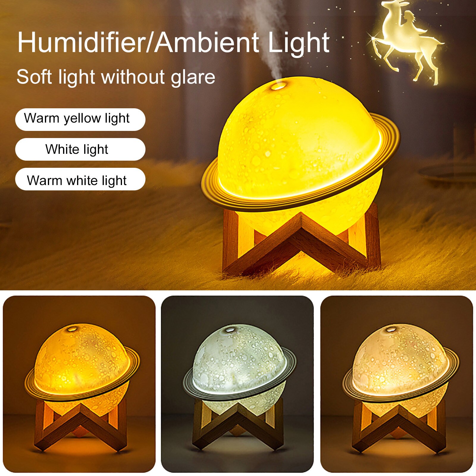 3d Maan Nachtlampje Luchtbevochtiger Mute Desktop Usb Planetaire Licht Diffuser Luchtbevochtiger Home Decor Lamp Vintage Lantaarn