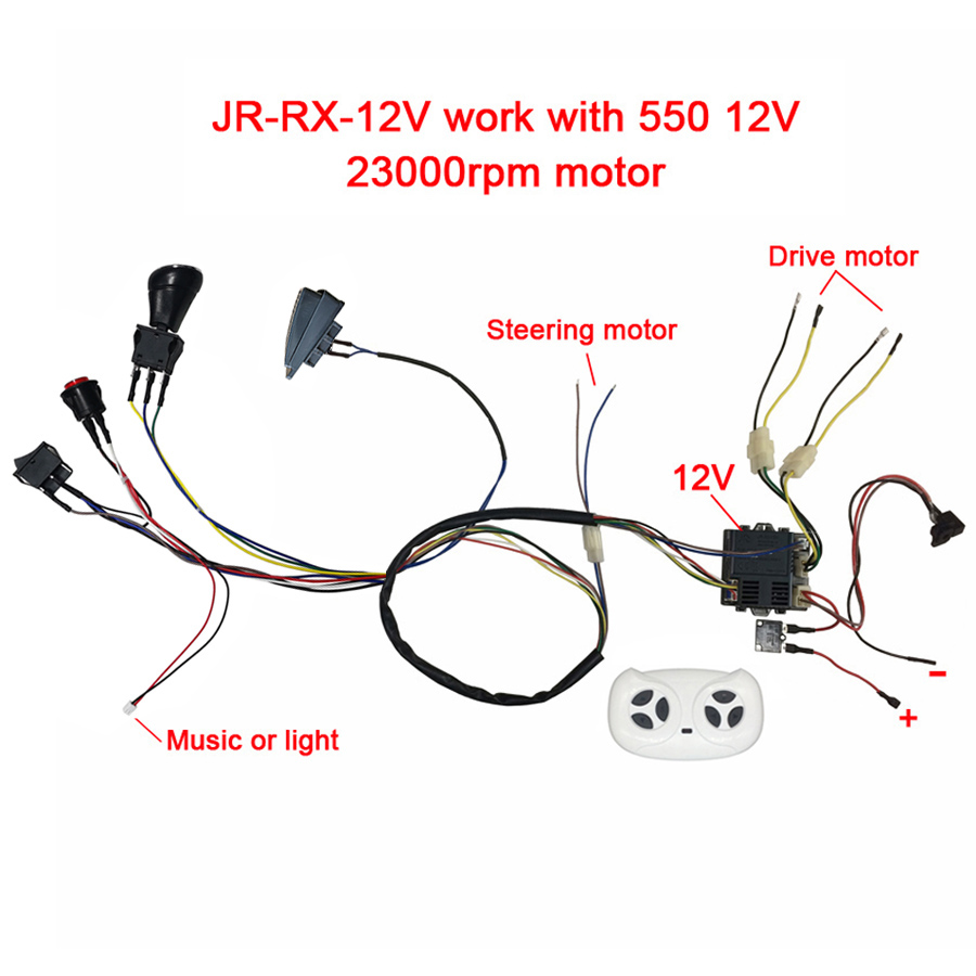 Coche eléctrico para niños DIY modificado, kit de cables y interruptor con control remoto Bluetooth 2,4G y controlador para coche eléctrico de bebé hecho a sí mismo: Negro