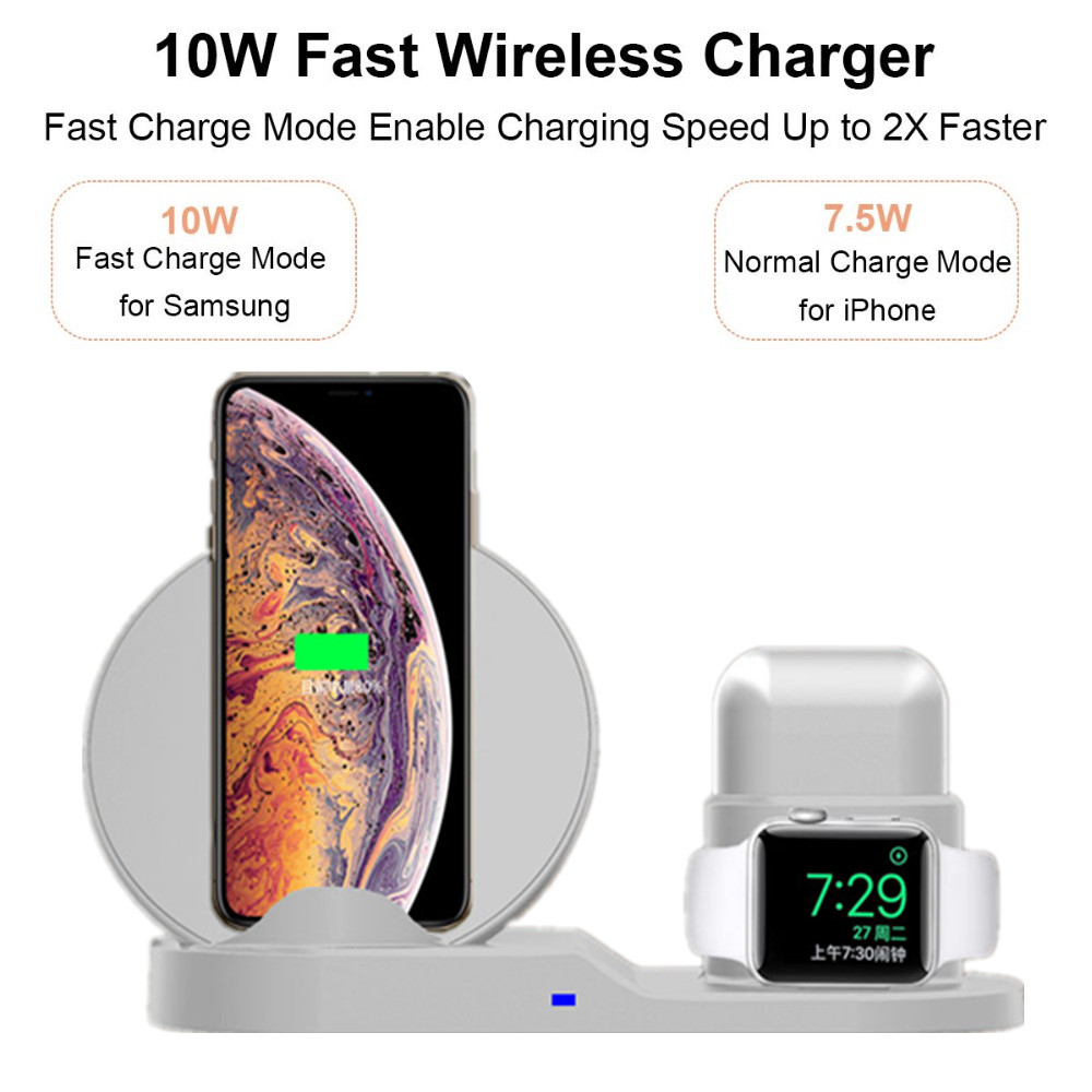 3 in 1 10W Schnelle Drahtlose Ladegerät Dock Station Schnelle Lade Für iPhone XR XS Max 8 für Apple uhr 2 3 4 Für AirPods Für Samsung