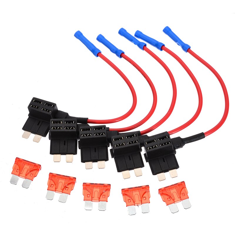 5pcs Car Fuse Tap Holder 10AMP Add A Circuit Standard Blade Fuse Tap Holder with 5 ATO ATC Blade Fuses Car Accessories