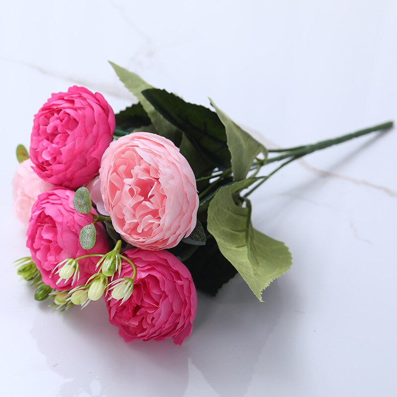 30Cm Rose Roze Zijde Pioen Kunstbloemen Boeket 5 Groot Hoofd En 4 Bud Goedkope Nep Bloemen Voor Thuis bruiloft Decoratie Indoor: Rose Red