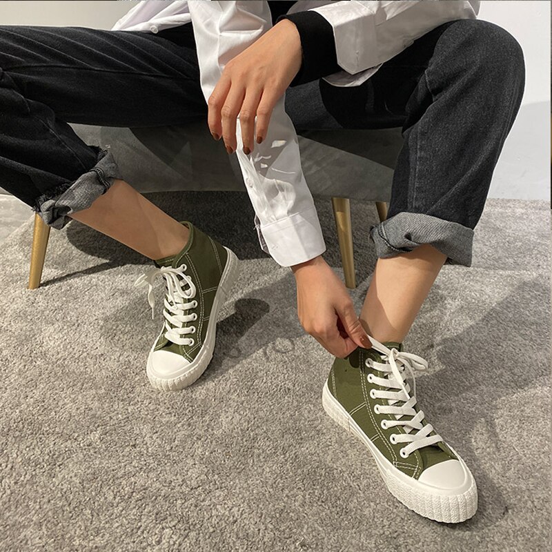 Damessneakers lente hoge schoenen platte damesschoenen comfortabele casual sneakers dames witte schoenen: Groente / 6