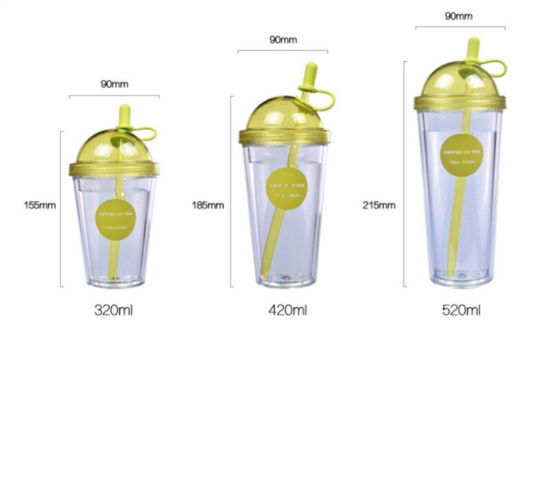 plastic adult mugs with straw milk tea coffee cup with lid double-deck student couple juice glass portable water bottle