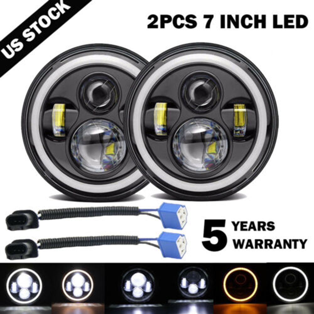 2 pièces 7 pouces 45W LED ronde phares Halo Angle yeux pour Jeep pour Wrangler pour JK LJ TJ CJ phares lumière de travail hors route