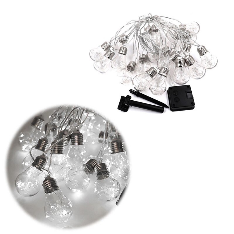 Guirlande lumineuse solaire à 10/20 led, style rétro, transparente, avec crochet, boule, étanche, décoration de jardin et de mariage: Blanc froid / 5m 10 ampoules