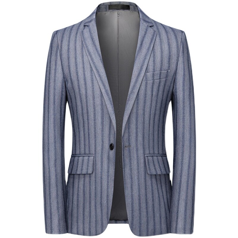 Plyesxale-Blazer de rayas verticales para hombre, chaqueta informal de negocios, de talla grande, color azul claro, Q391,: Asian Size 4XL