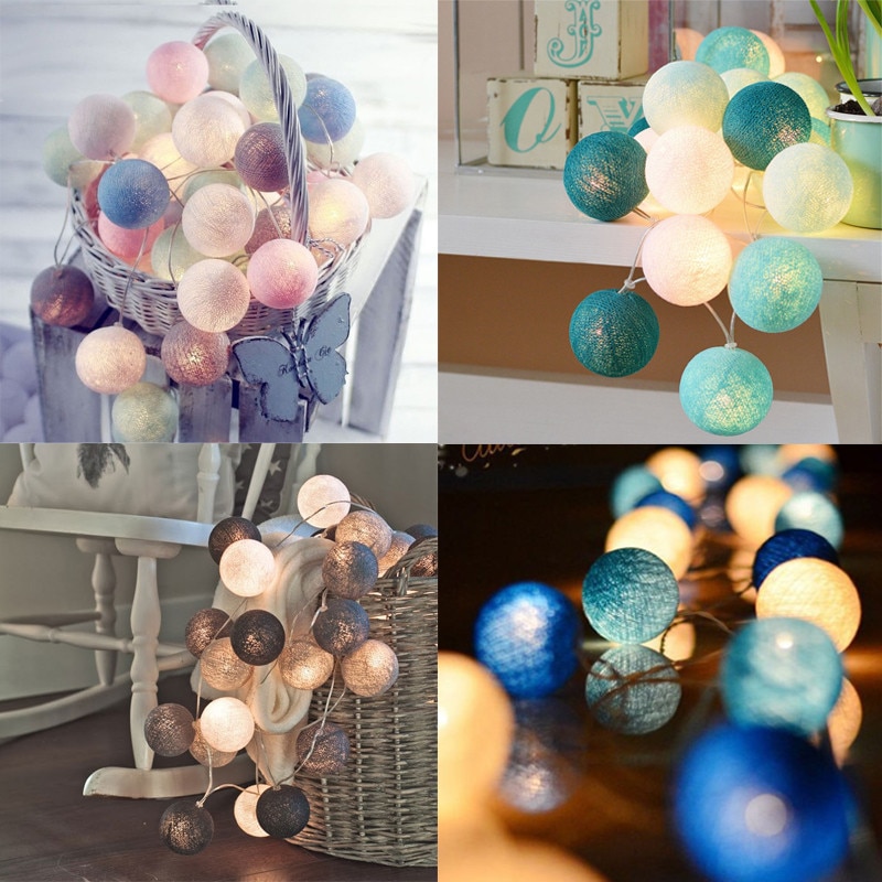 3m 20 kleurrijke katoenen draad ballen met led-lampjes, kerstboomversieringen, bruiloftsfeestdecoratie
