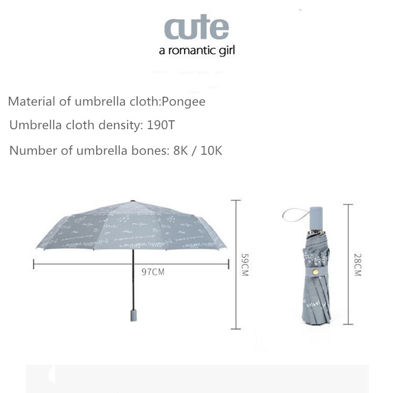 190T 10K Tragbare Frauen Formel Regenschirm Schwarzen Regenschirm Kleine Drei Falten Sonnenschutz Mathematik Dach Verhindern UV Regendicht Klapp regenschirm
