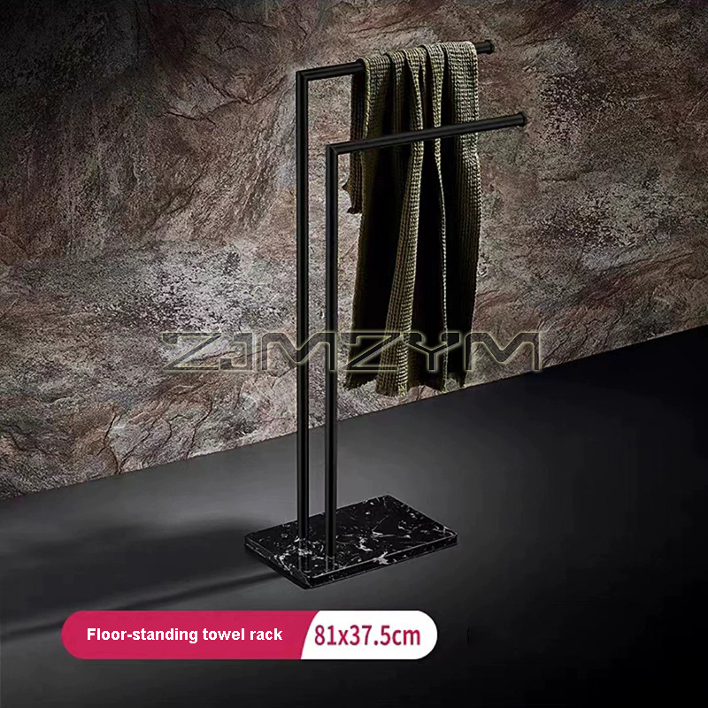 Gulvstående håndklestativ marmor steinbase luksushotell håndkleholder håndklestang frittstående oppbevaringshylle: Svart