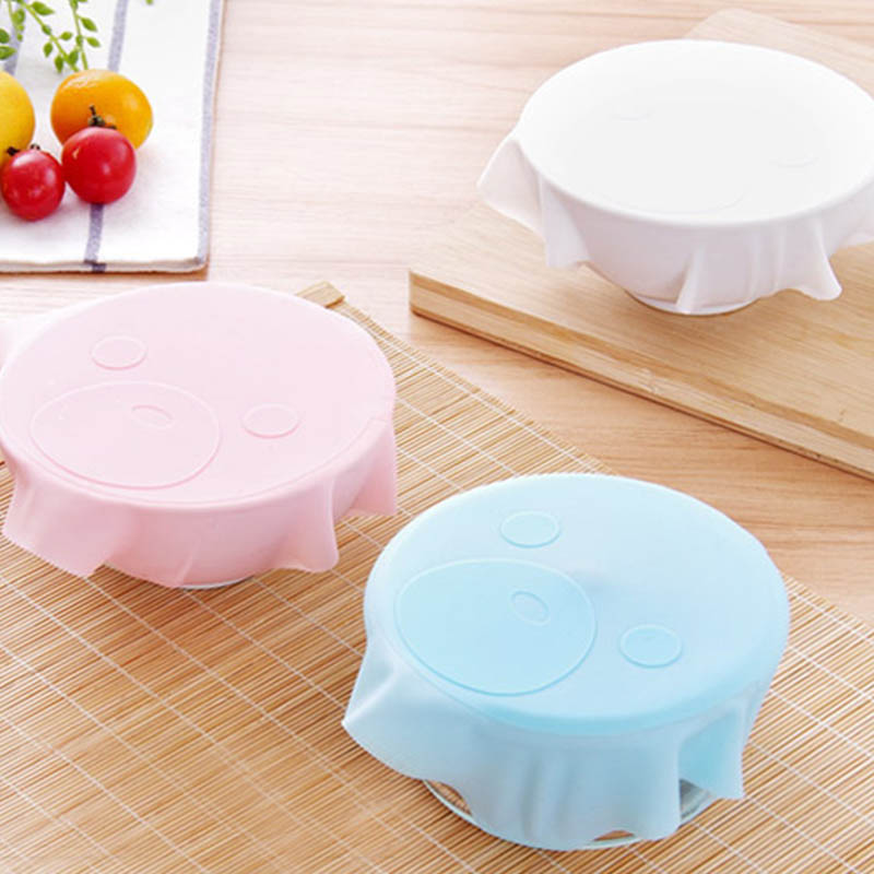 Zeer rekbare voedselverpakking met rekdeksel, schattige kleine beer, herbruikbaar, houdt voedsel vers, geschikt voor levensmiddelen, multifunctioneel, siliconen afsluitdeksel