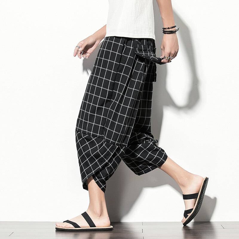 Pantalones bombachos de zanahoria y seda de hielo para hombre, ropa de trabajo holgada de talla grande, bombachos de pierna ancha recortados a la , novedad de verano