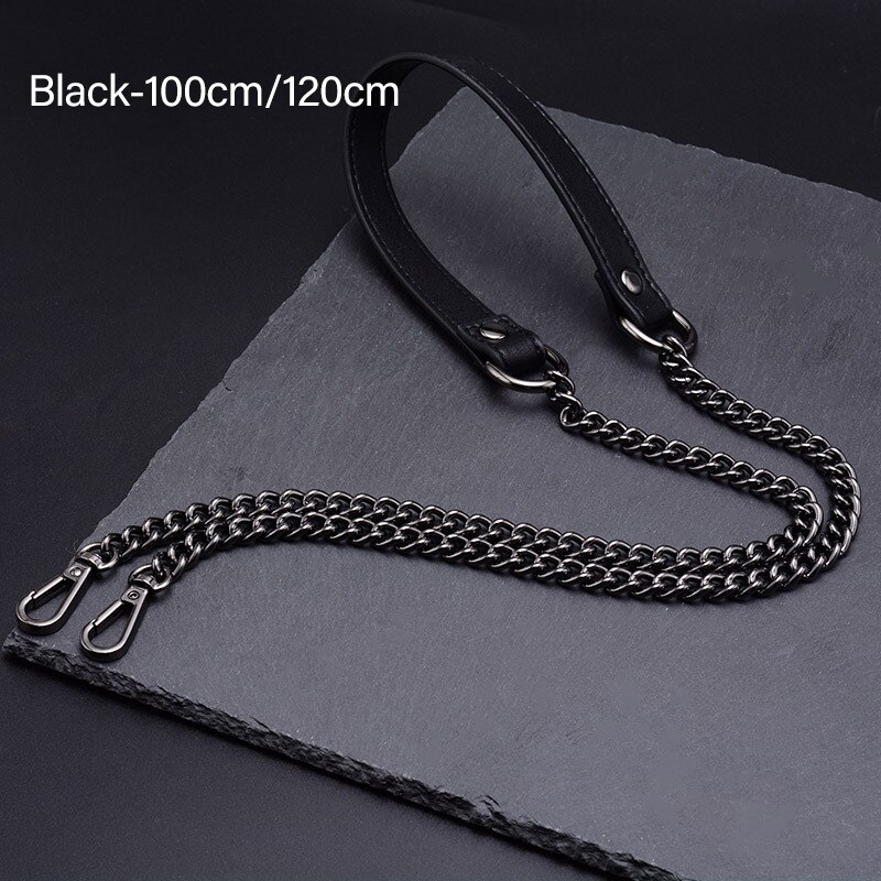 100cm/120cm Tasche Metall Kette Ersatz PU Leder Taschen Riemen für DIY Handtasche Griffe Schulter Riemen Zubehör taschen Griffe: B-Schwarz