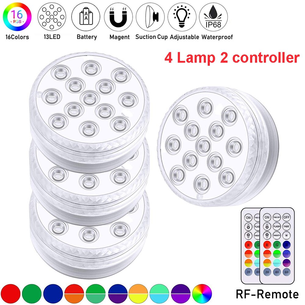 Submersible LED Lights With Magnet Suction Cup Pond Fountain Underwater Night Light Vase Fishtank Outdoor Christmas Decoration: 8 Lamp 4 Controller