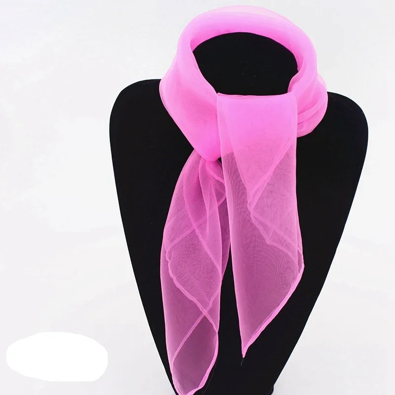 Soft Mesh Head Neck Solid Color Transparent Silk Scarf Women Luxury Spring Summer Stage Performance Square Towel Scarf for Women