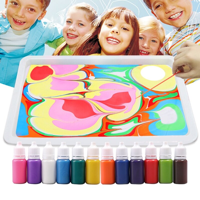 Børn vandbaseret kunstmaling sæt marmorering maleri kit diy maleri på vand kunst sæt  of 6 farver akrylmaling