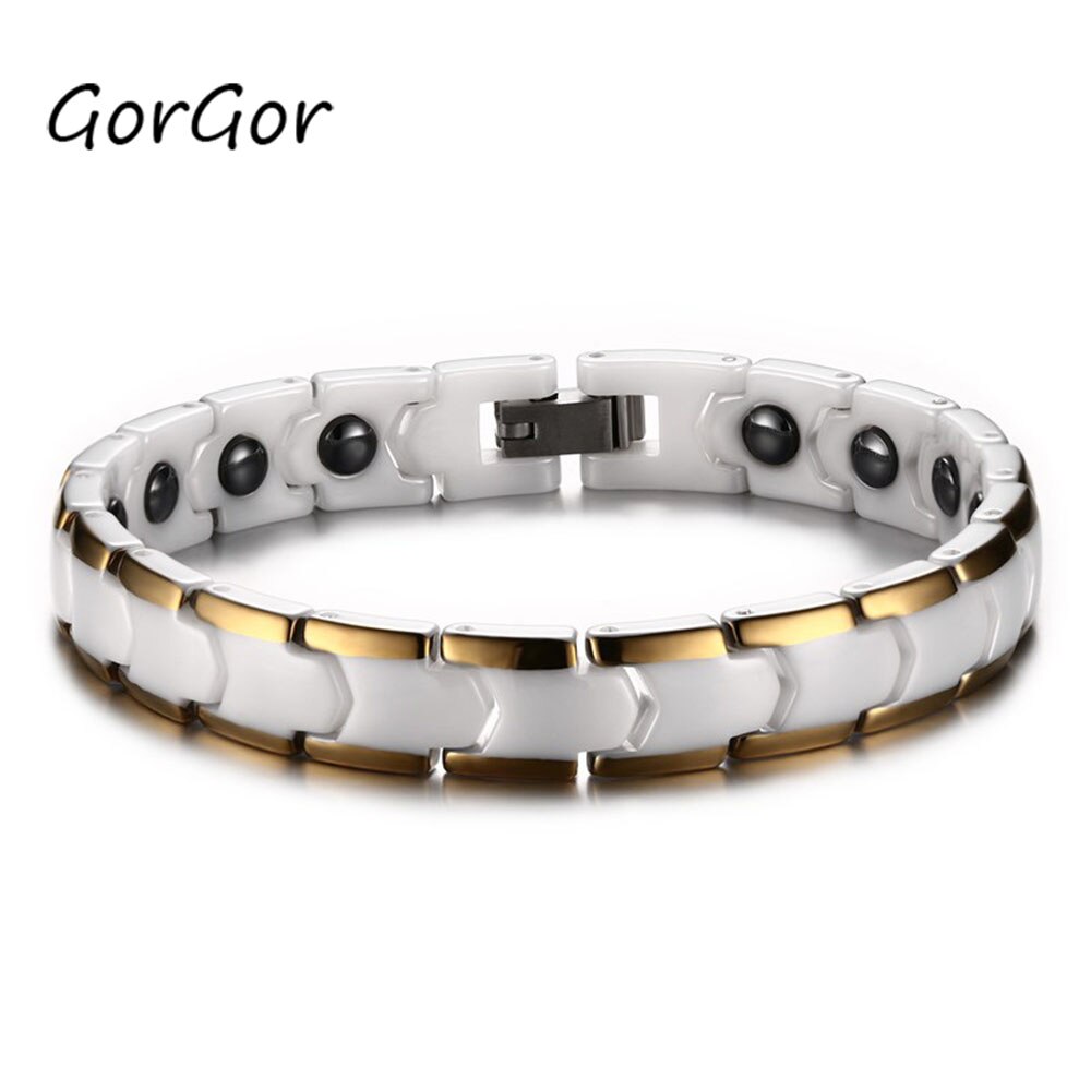 Gorgor Trendy Klassieke Keramische Armband Met Zwarte Steen En Gouden Rand Armbanden Voor Voor Elegante Vrouwen Sieraden CBRM-001