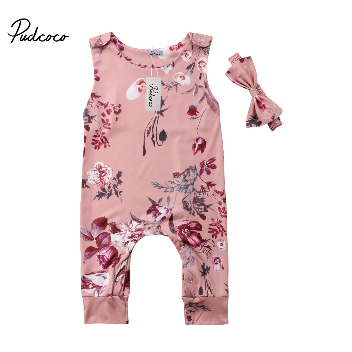 Brand Toddler Infant Newborn Kids Baby Boy Girl Romper Headband 2Pcs Sets Sleeveless Jumpsuit Children Summer Clothing