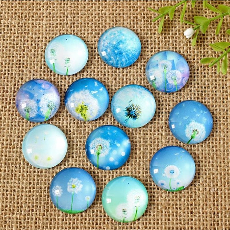 50 stuks/partij prachtige paardenbloem glas cabochons mozaïek bedrukte glazen koepel cabochons mozaïektegels voor knutselwerkjes