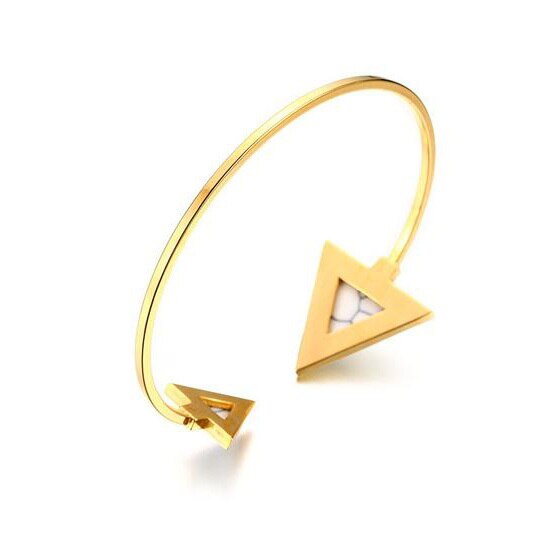 Dainty Stijlvolle Marmeren Driehoek Manchet Armband voor Vrouwen Golden Rvs Open Bangle Vrouw Sieraden