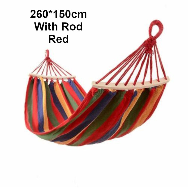 Hamaca para 2 personas al aire libre, hamaca portátil para jardín, lona a rayas, cama colgante, cama para acampar, columpio colgante, equipo para dormir al aire libre: Red with rod