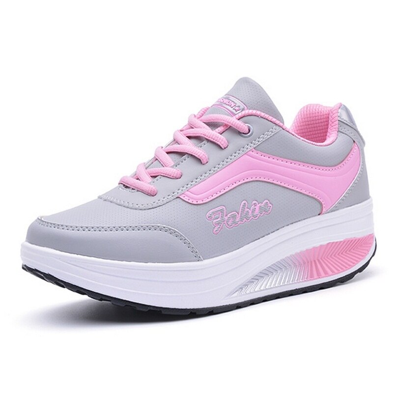 Women Slimming Swing Sneakers Height Increasing Fitness Toning Shoes Woman Breathable Single Lace Up Sneakers #B2127: Gray / 5.5