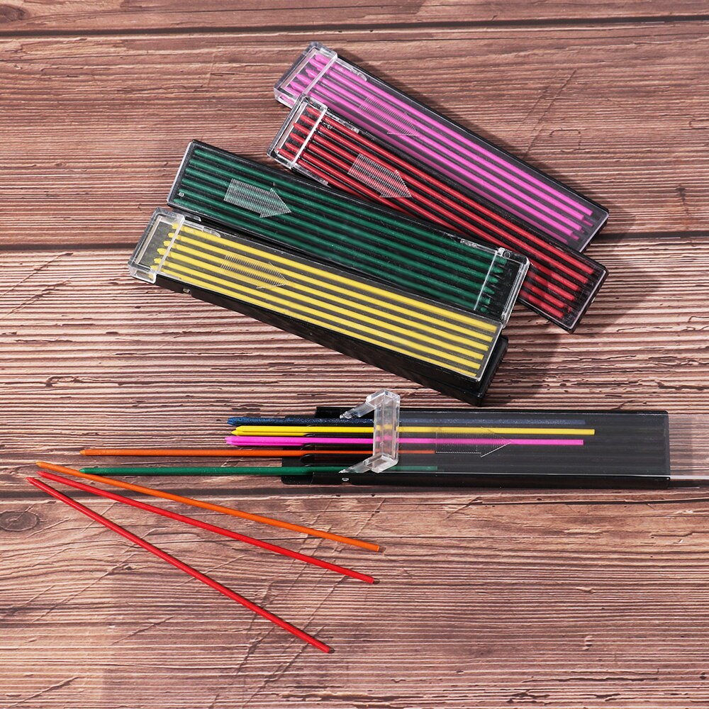 12 PCs/Box Thick 2B Coloured Pencil Lead 2mm Mechanical Pencil Lead Refill Art Sketch Drawing Tools Smooth Automatic Pen Refill