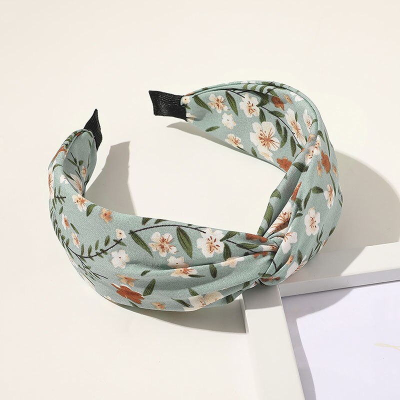 Diadema con estampado floral para mujeres, bandana con nudo cruzado para envolver el cabello, diadema para el pelo, accesorios para el cabello: Azul lago